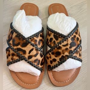 NWT JACK ROGERS Haircalf Sloane Sandal Women’s size 8.5 Leopard Brown and Black